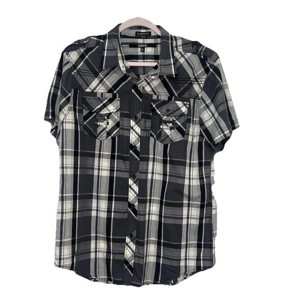 Carbon Men Multicolor Black Plaid Flannel Button Up ShortSleeve Shirt Size Large - Picture 1 of 7